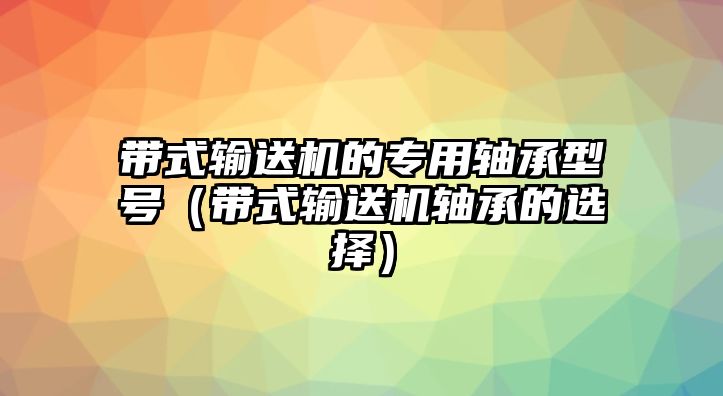 帶式輸送機(jī)的專用軸承型號（帶式輸送機(jī)軸承的選擇）