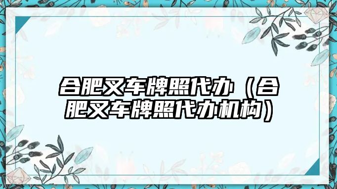 合肥叉車牌照代辦（合肥叉車牌照代辦機構(gòu)）