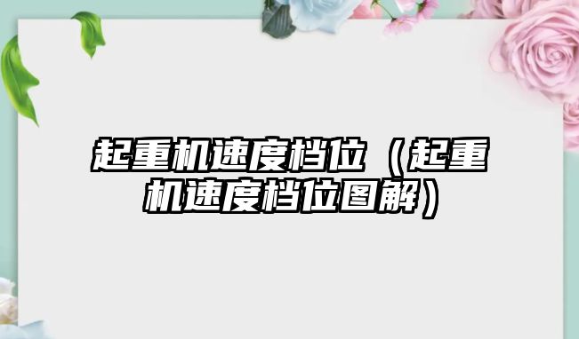 起重機速度檔位（起重機速度檔位圖解）