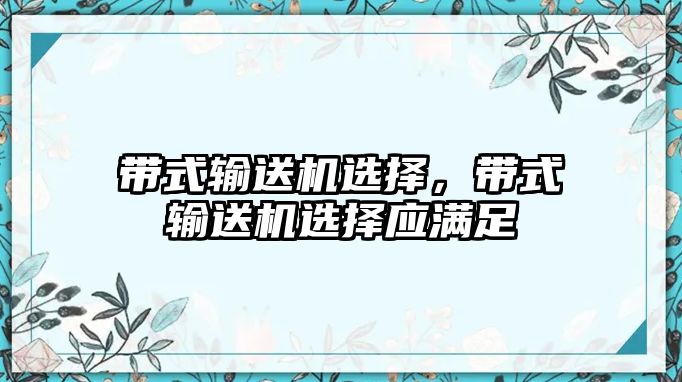 帶式輸送機選擇，帶式輸送機選擇應(yīng)滿足